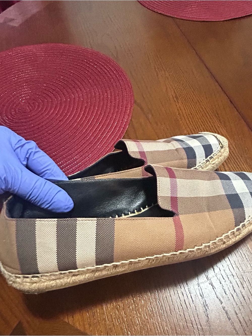 Burberry Beige Black White Plaid Espadrilles - Picture 2 of 4
